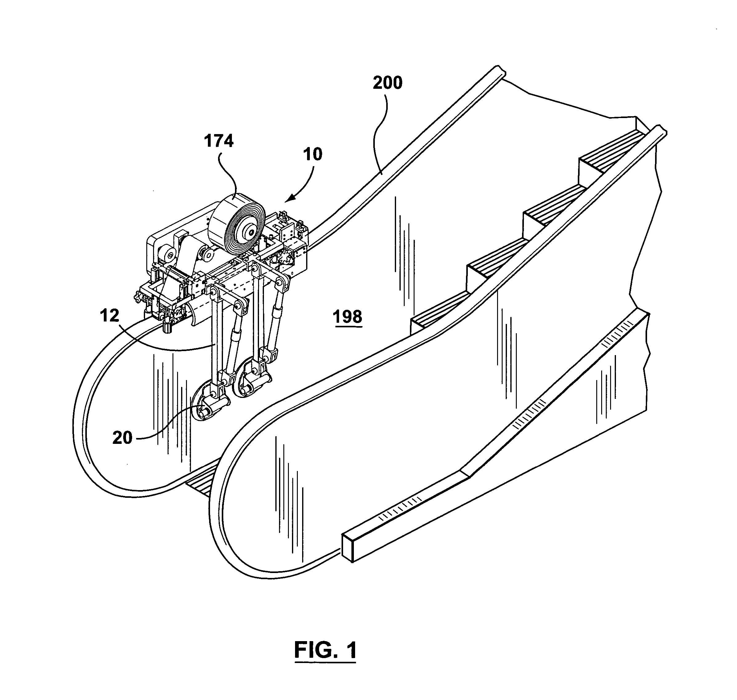 Method of and apparatus for applying a film optionally including advertising or other visible material, to the surface of a handrail for an escalator or moving walkway