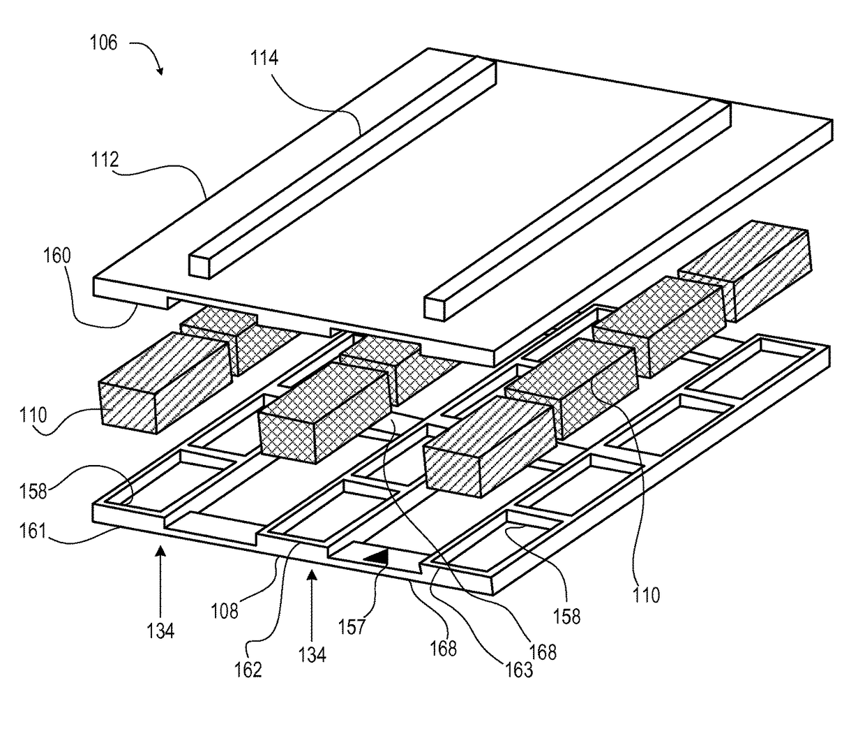 Factory configurable shock pallet for various integrated rack weights