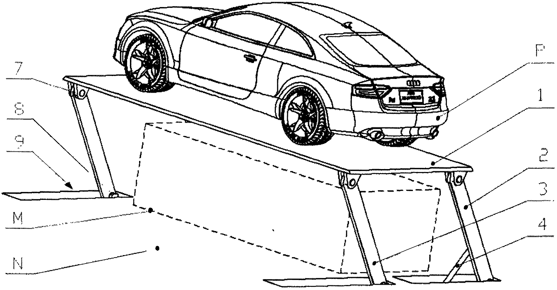 Night overhead parking space arranged above housing estate roadside car parking space or green belt