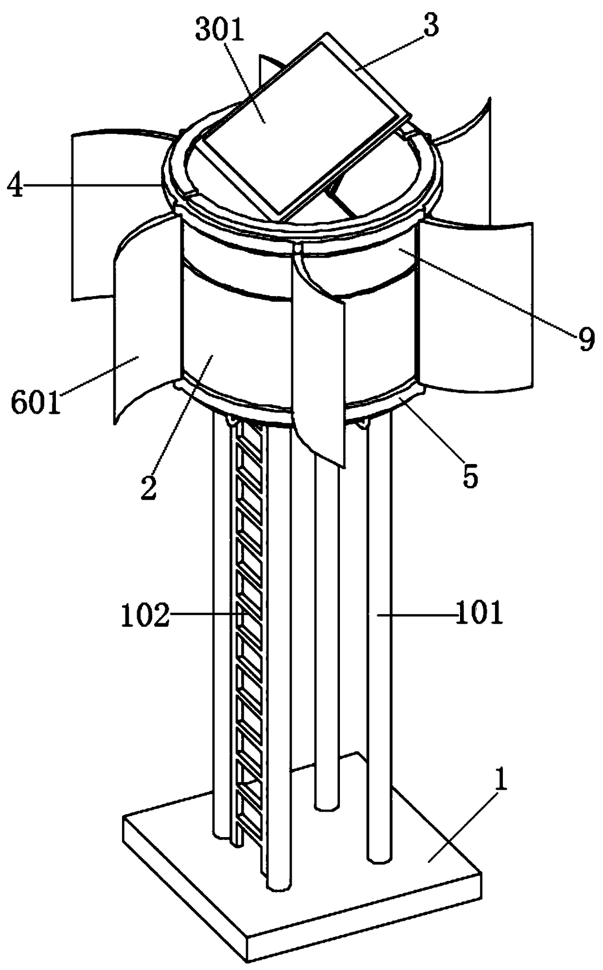 Mountain area observation tower device based on wind-solar complementary power generation