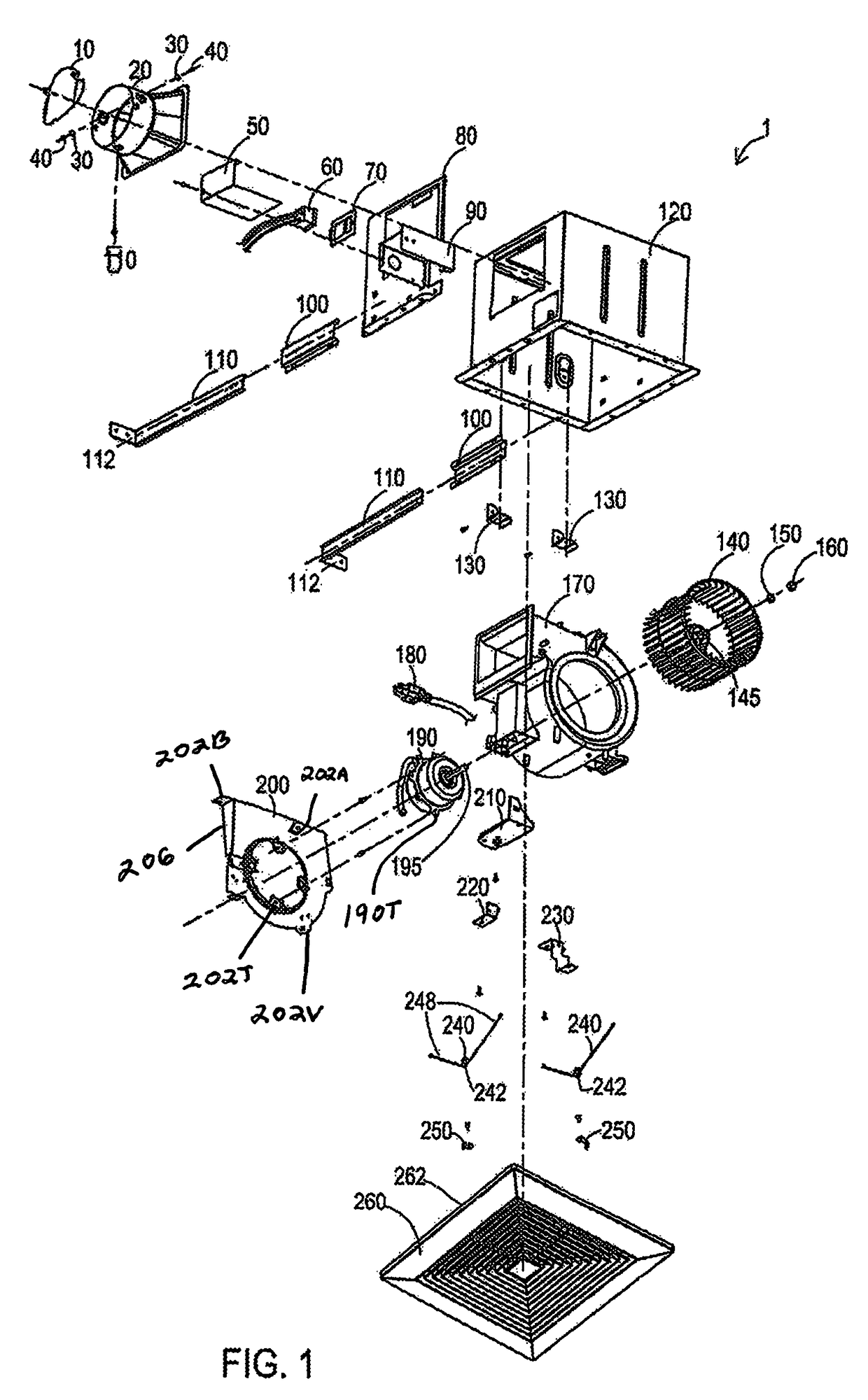 80/90 CFM bath fan with telescoping side extension brackets and side by side motor and blower wheel