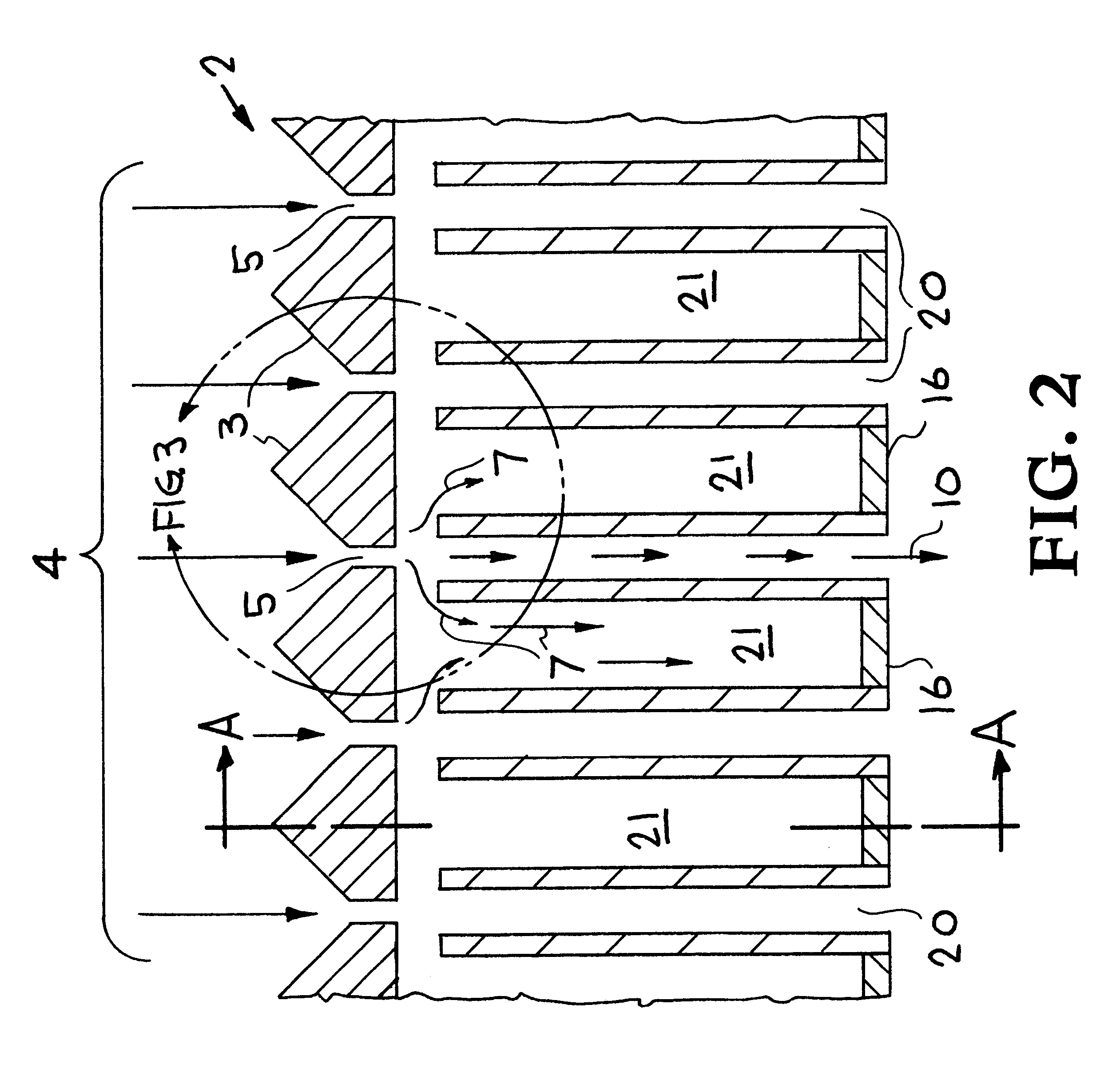 Low pressure drop, multi-slit virtual impactor