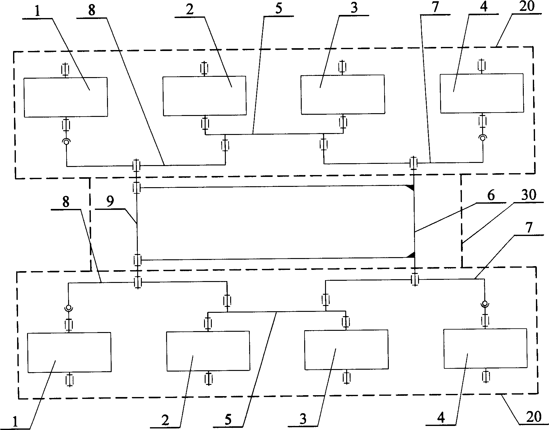 Eight-wheel symmetrical suspension frame vehicle loading mechanism