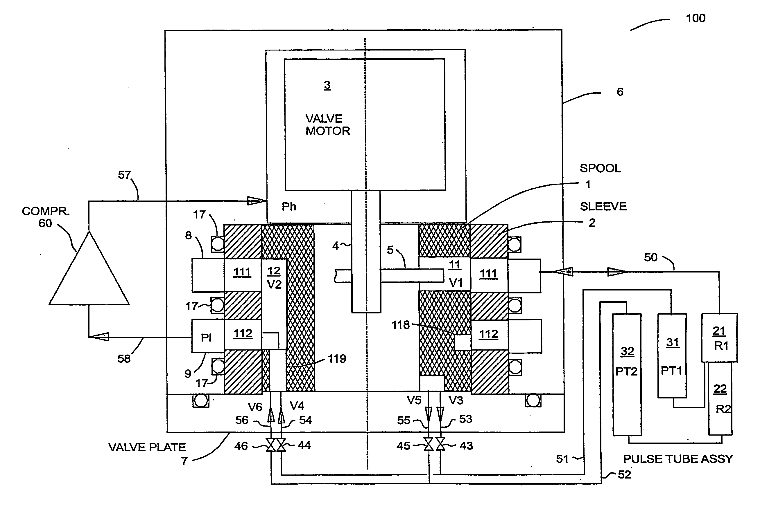 Hybrid spool valve for multi-port pulse tube