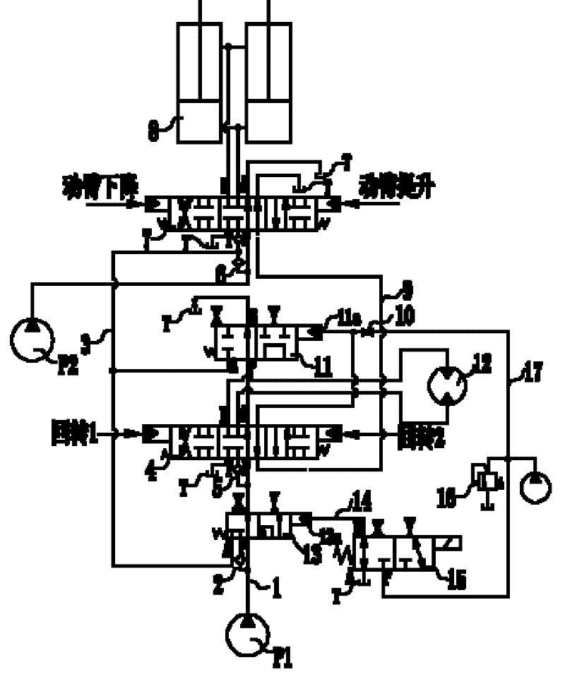 Hydraulic circuit controlling preferred movement of moveable arm to lift or rotate