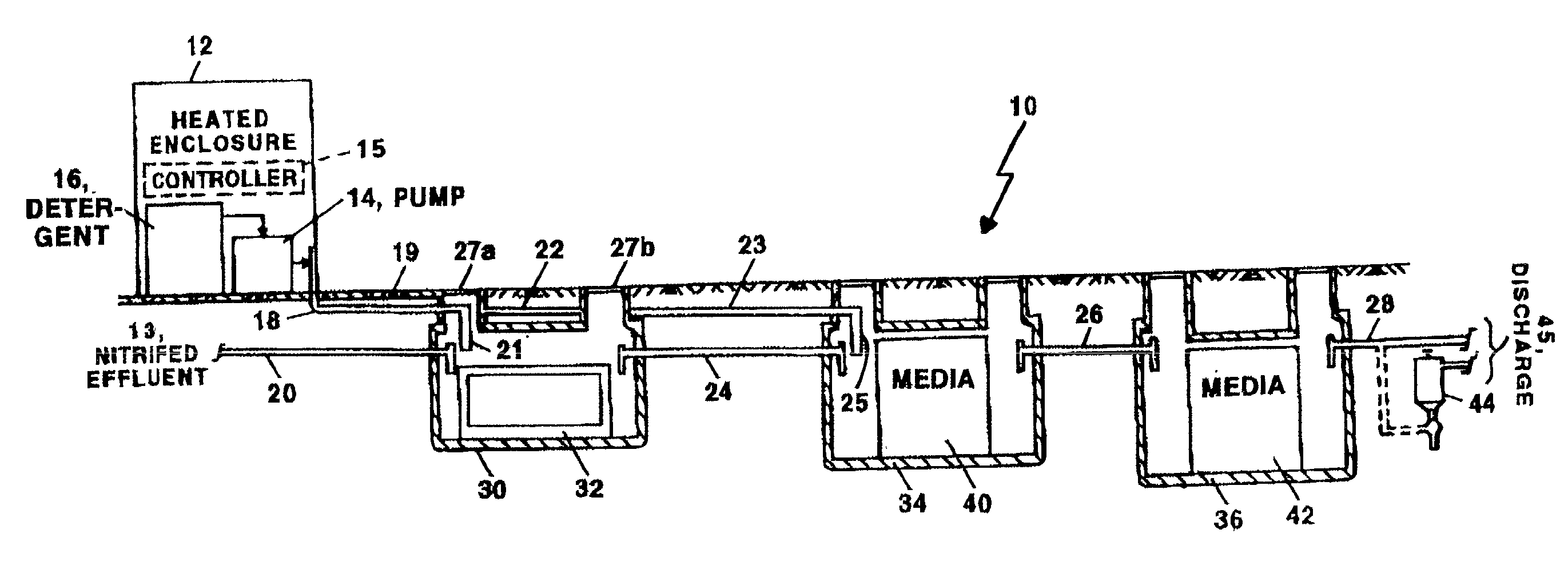 Denitrification system for nitrified wastewater or nitrified water