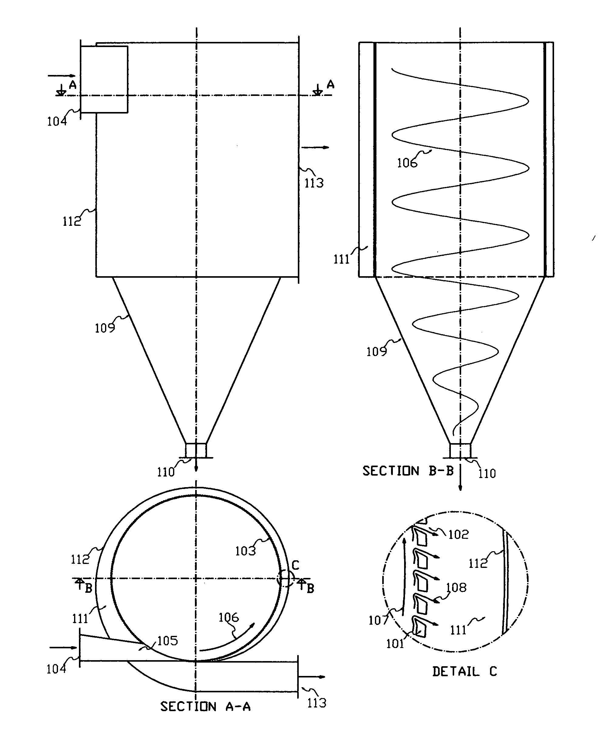 Cyclone induced sweeping flow separator