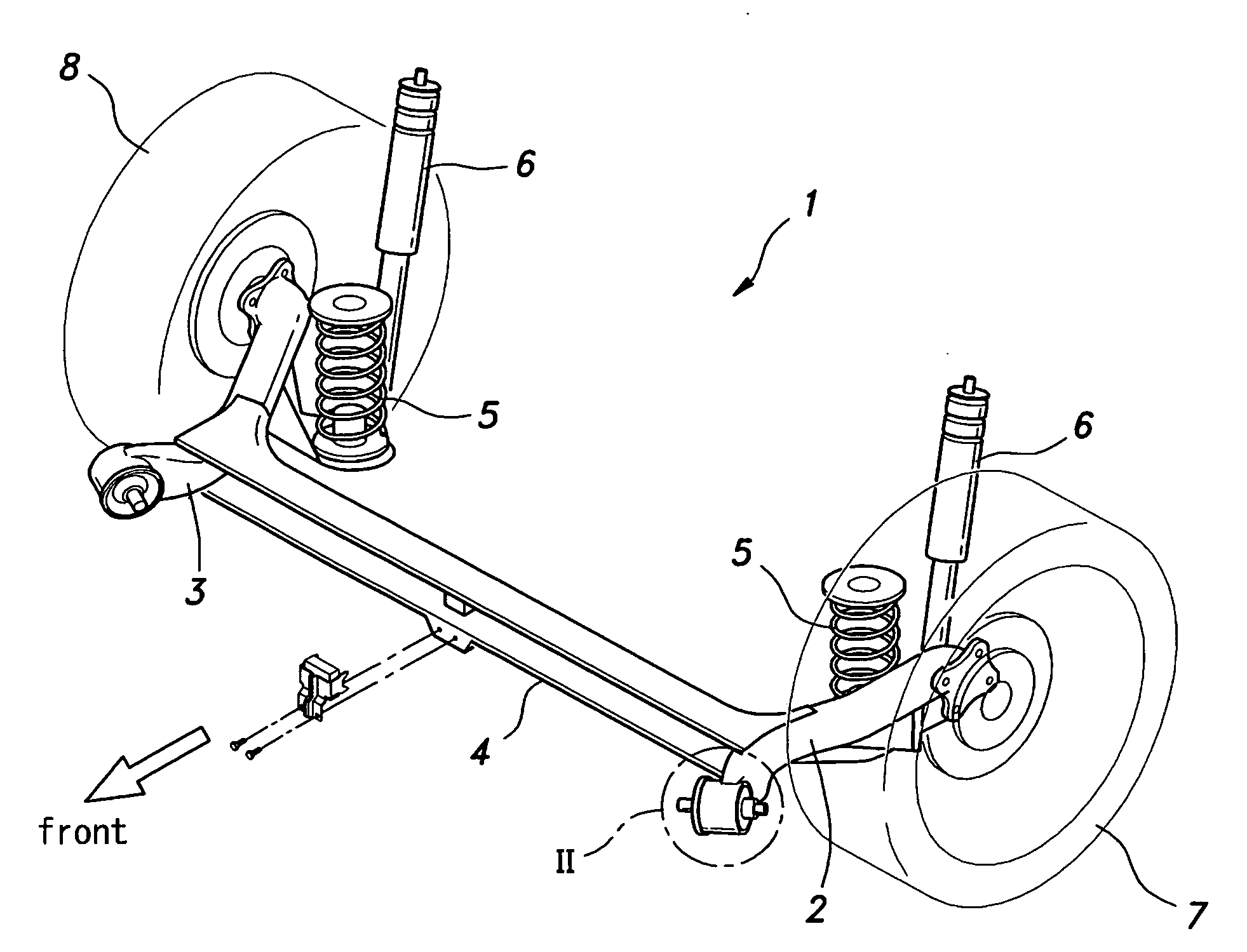 Torsion beam type rear wheel suspension system