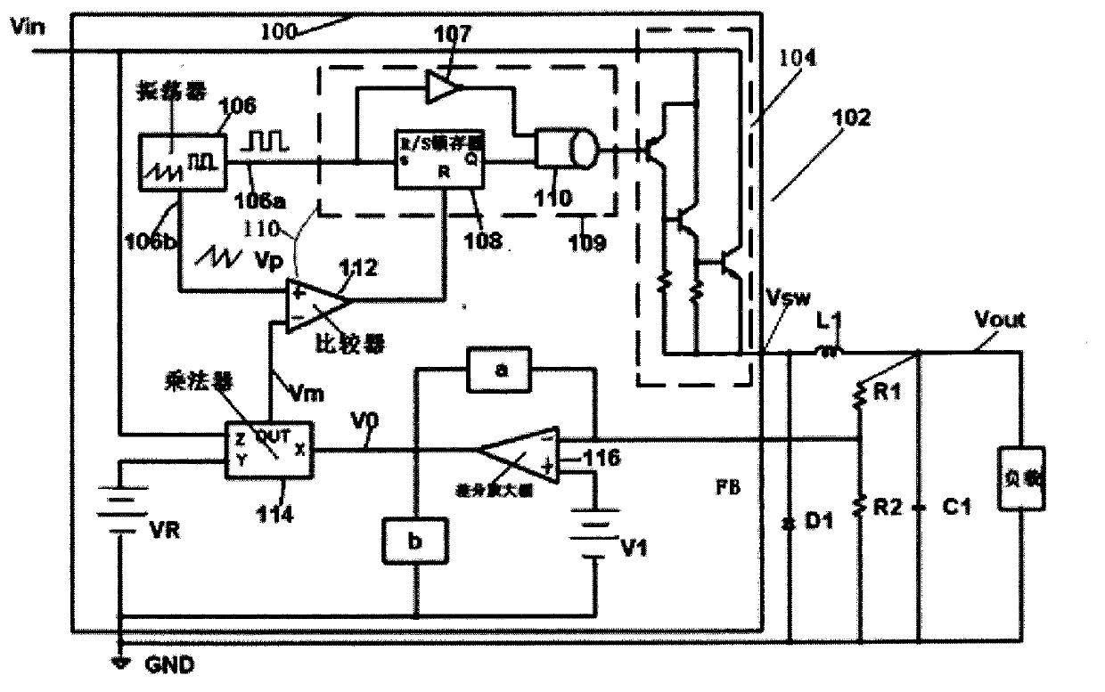 Analog multiplier in feedback loop of switching voltage regulator