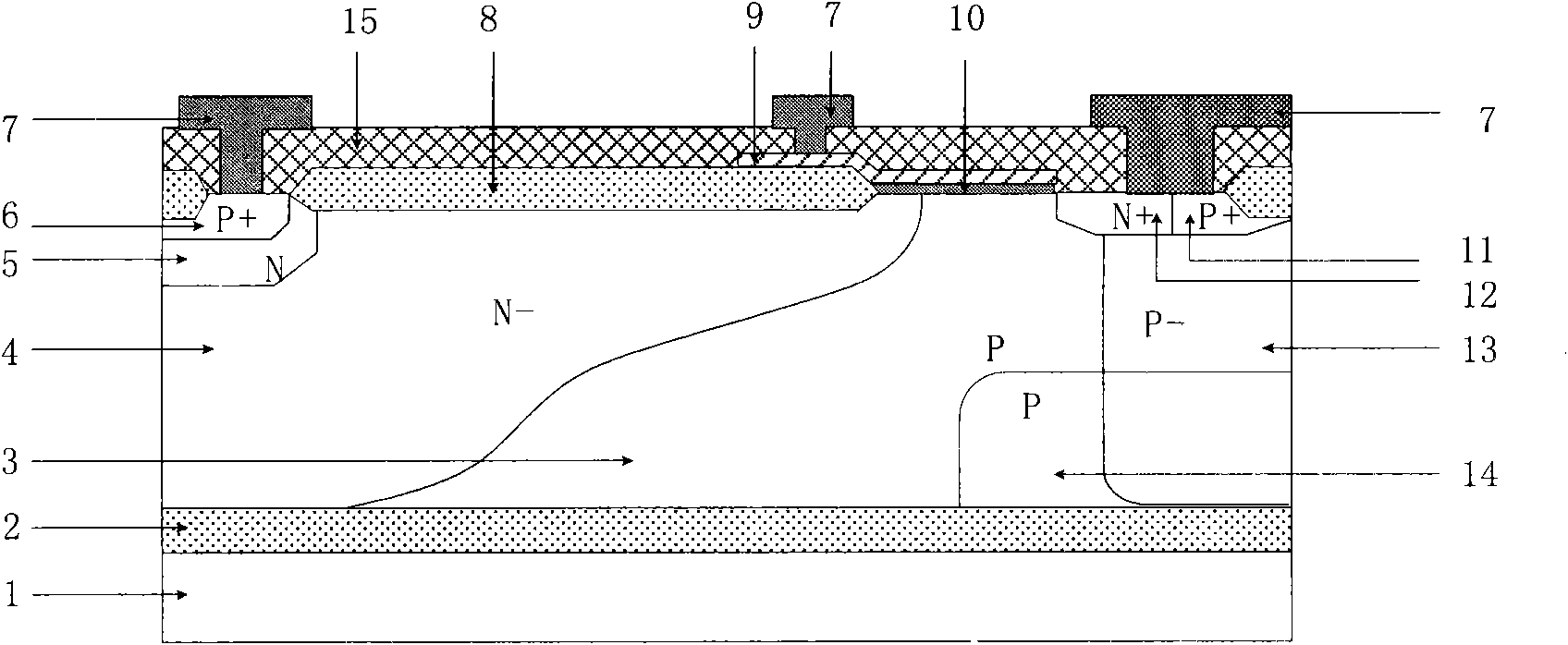 N-type lateral insulated gate bipolar device capable of reducing hot carrier effect