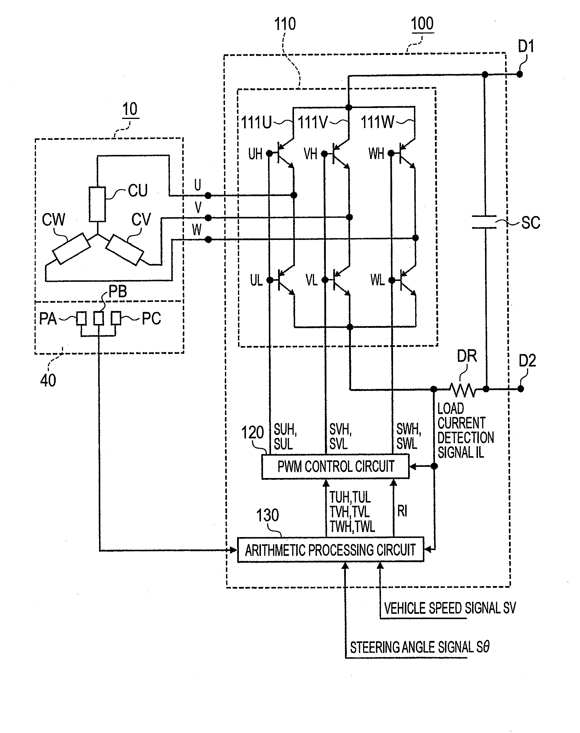 Control device for three-phase brushless motor