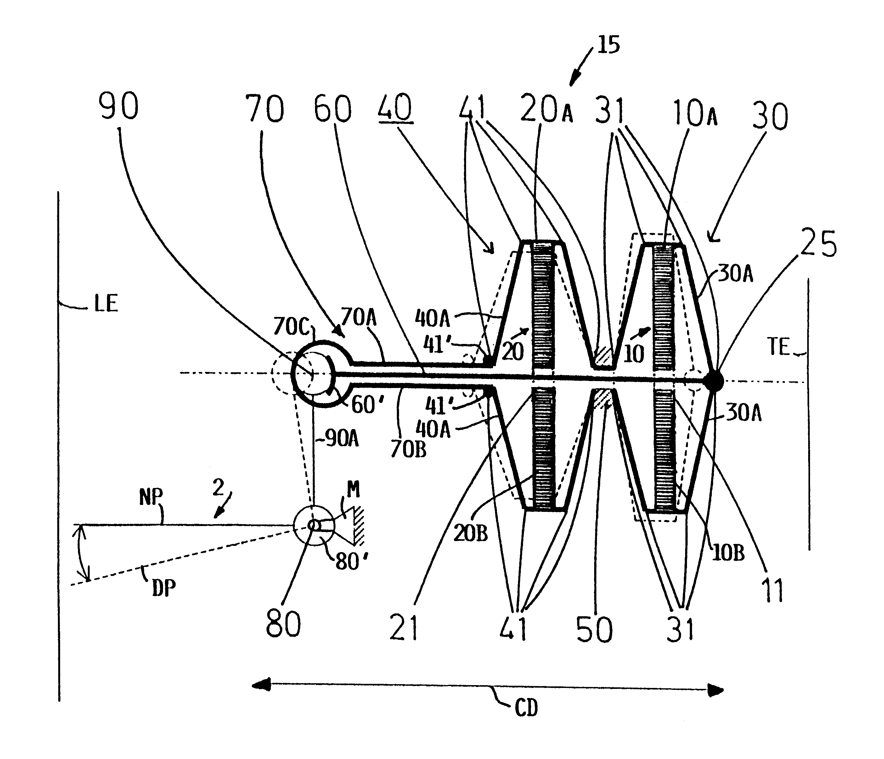 Aerodynamic component with a leading edge flap