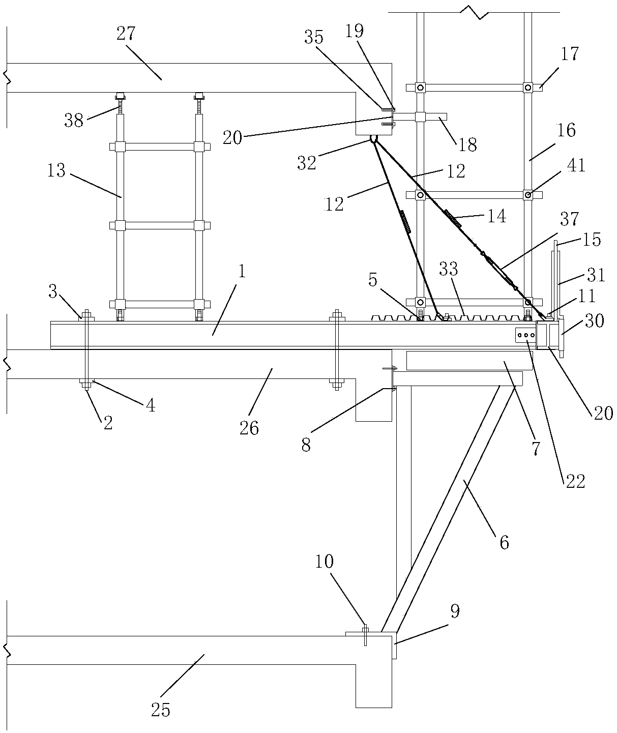 Cable-stayed cantilever composite support system and construction method based on intelligent monitoring