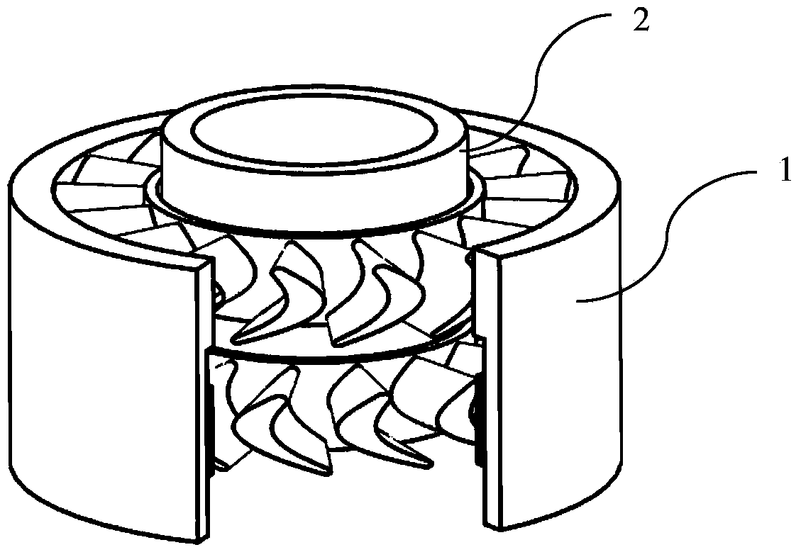 Turbine stator and rotor combination piece for linear projection blade and turbine motor