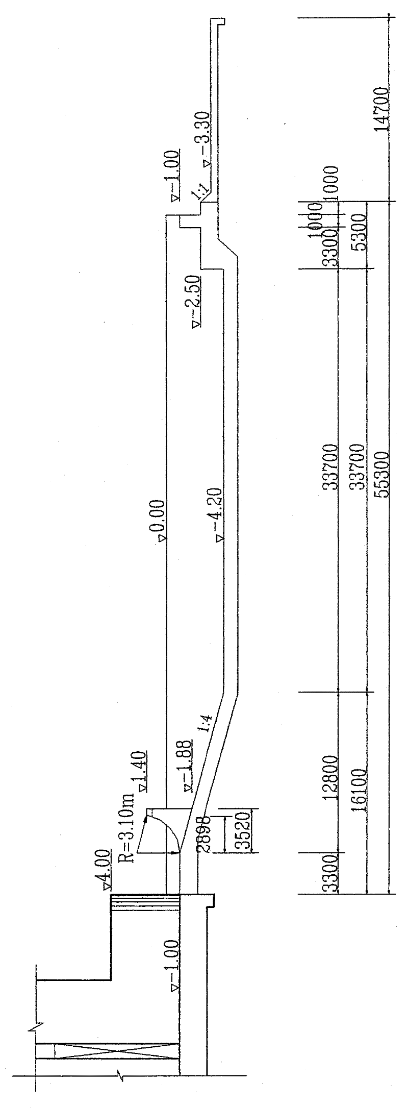 Water gate dipper type shunting energy dissipating rushing-proof technology