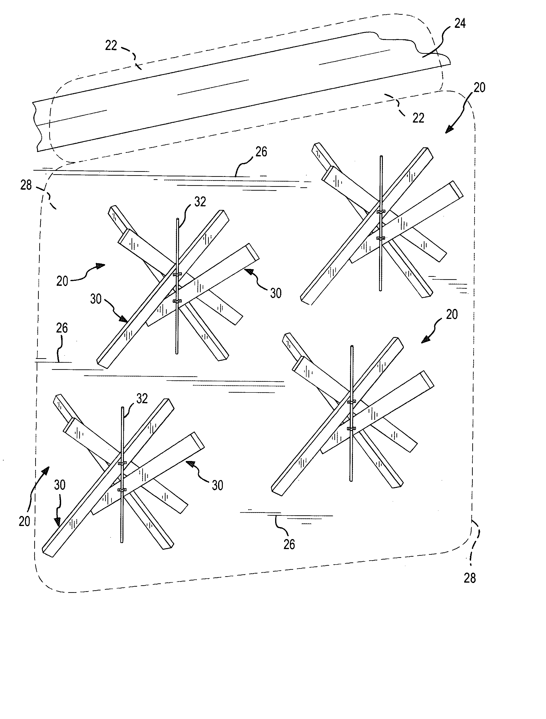 Tetrapod control device and method for stabilizing, depositing and retaining windblown particles