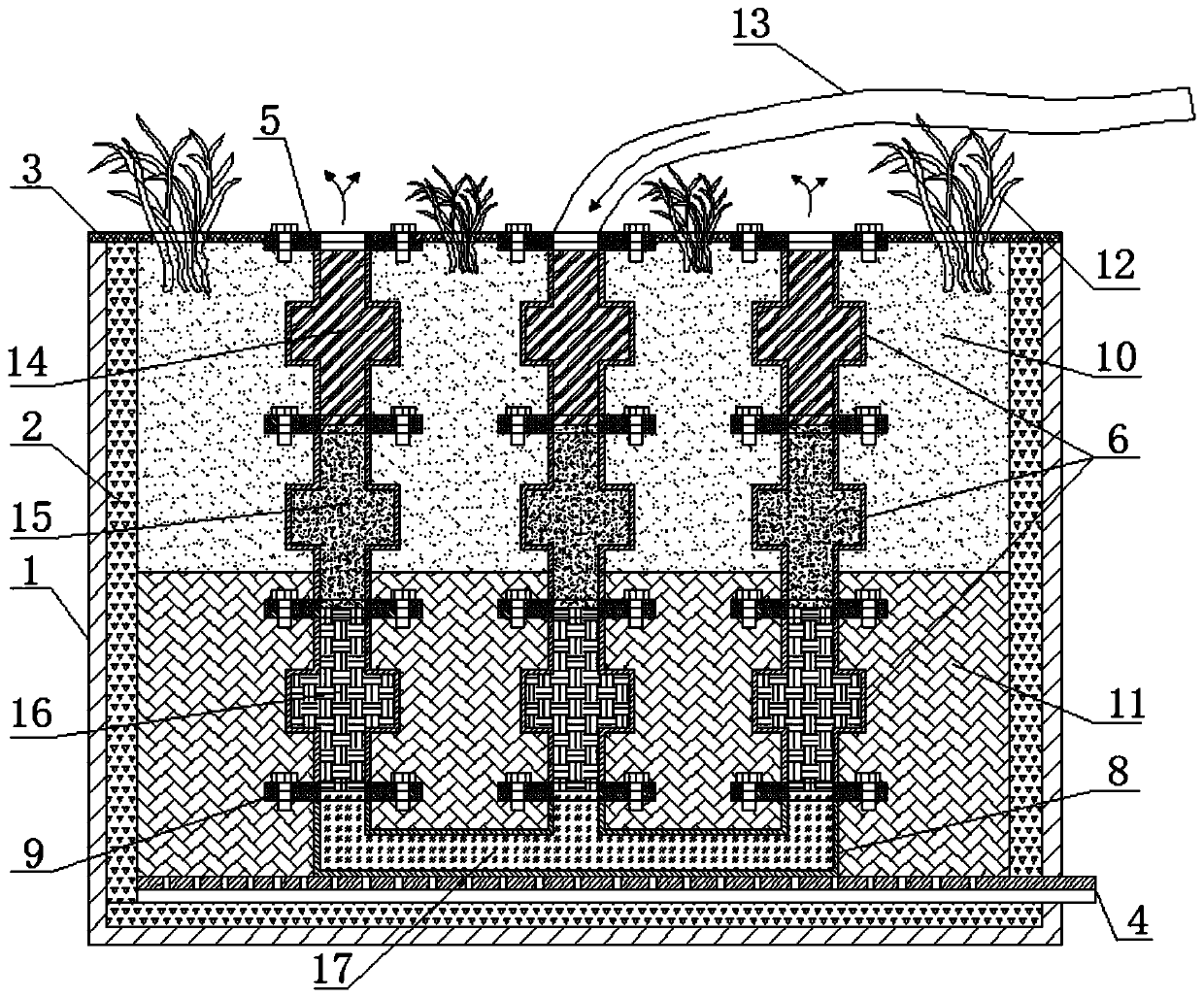 A multi-layer circulating vertical constructed wetland system