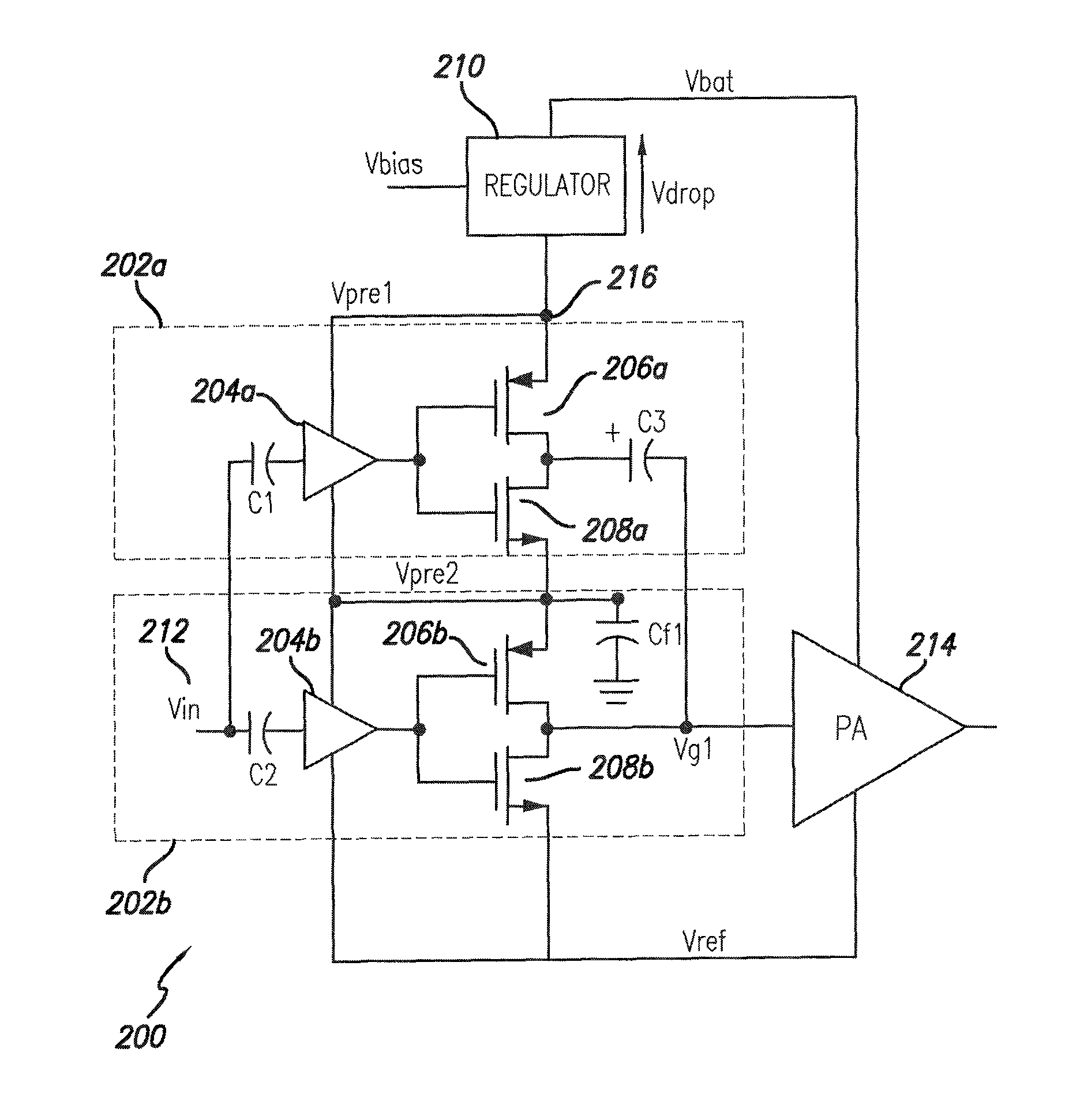 Stacked pre-driver amplifier