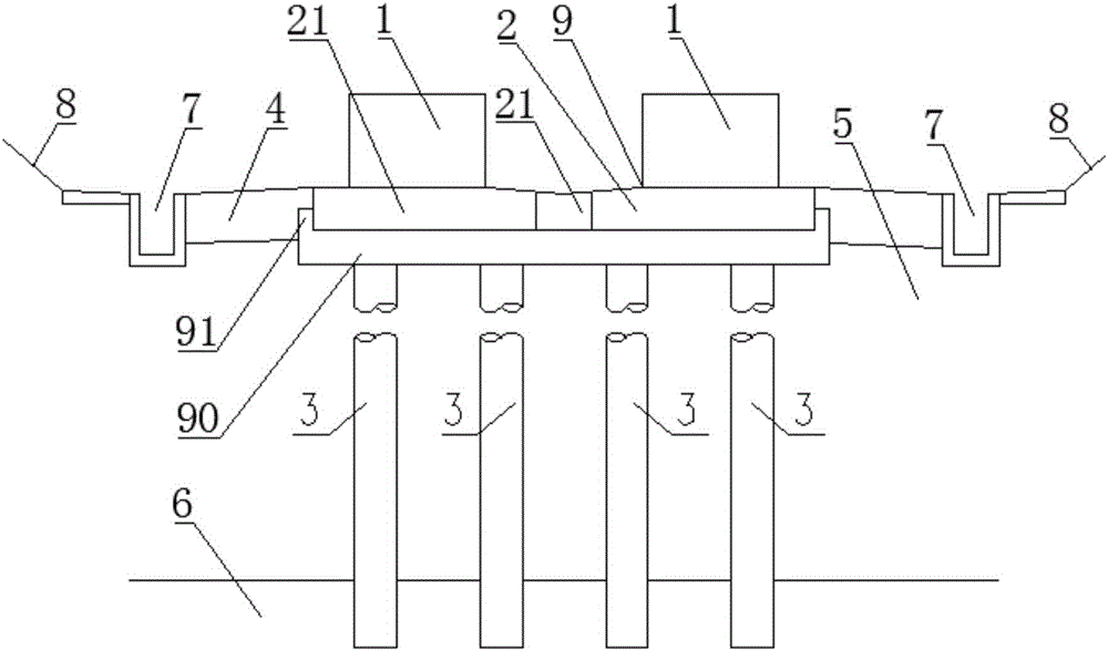 Transitionary structure of pile foundation composite separated bearing-trail beam of medium-low speed maglev double-line excavated section