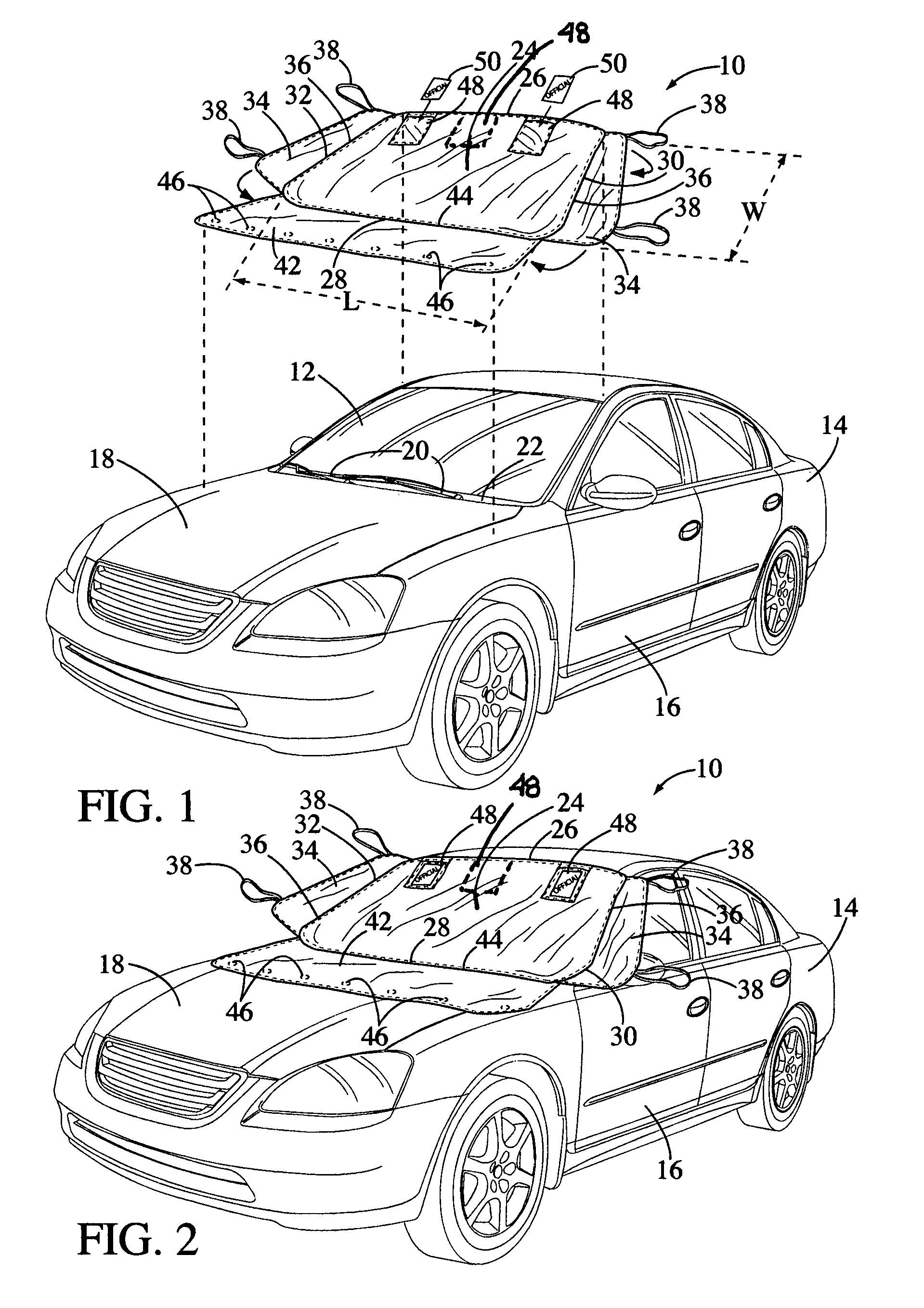 Vehicle exterior windshield protective cover for protection against sun, wind, snow and ice