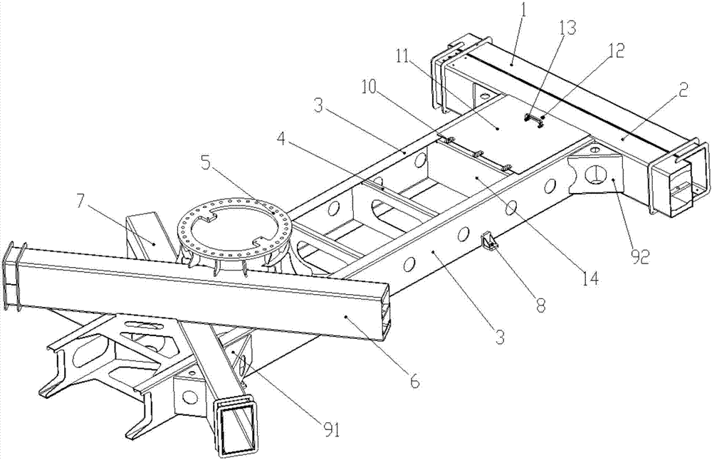 Auxiliary frame of hydraulic aerial cage