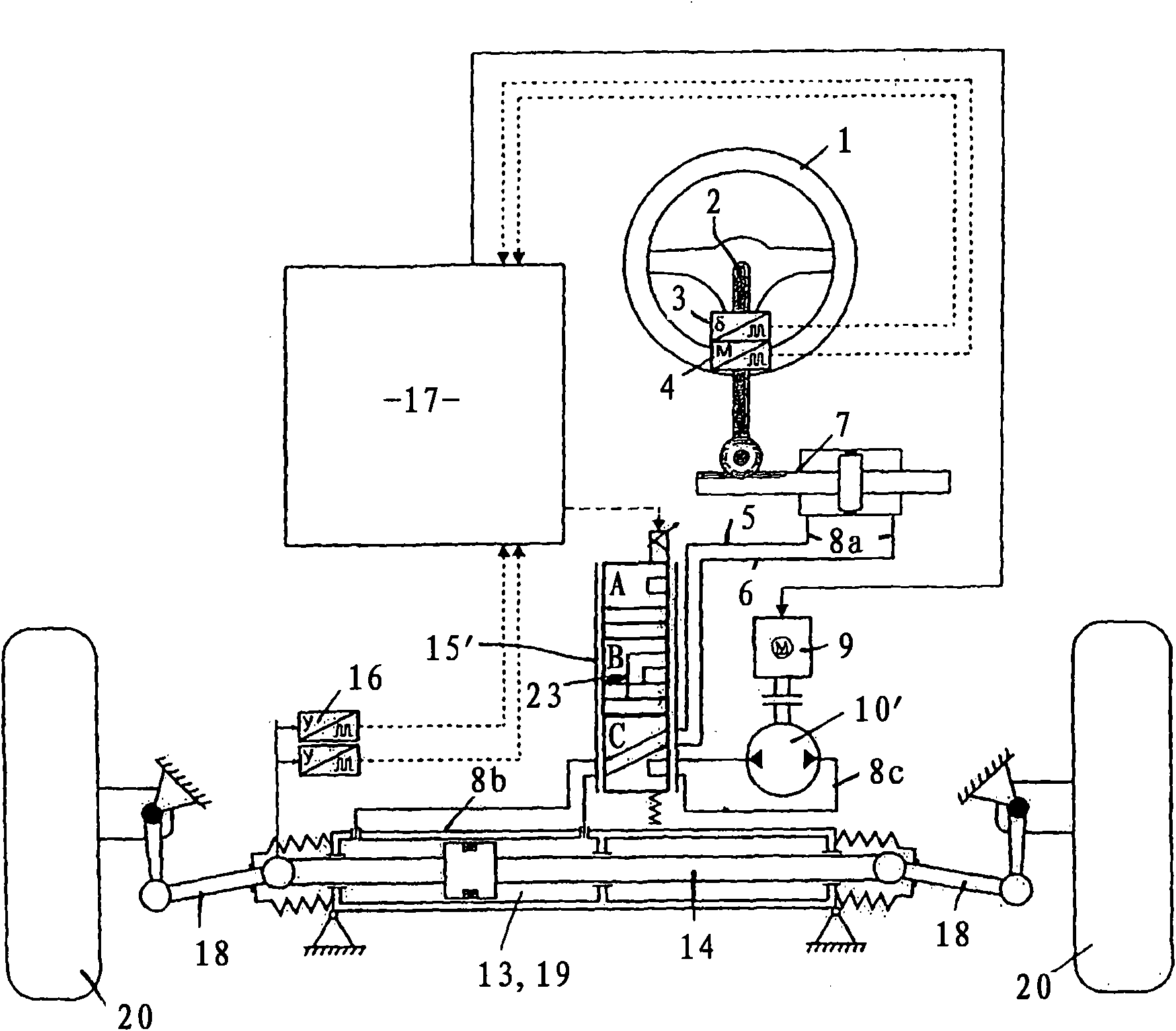 Vehicle steering system of the by-wire design type