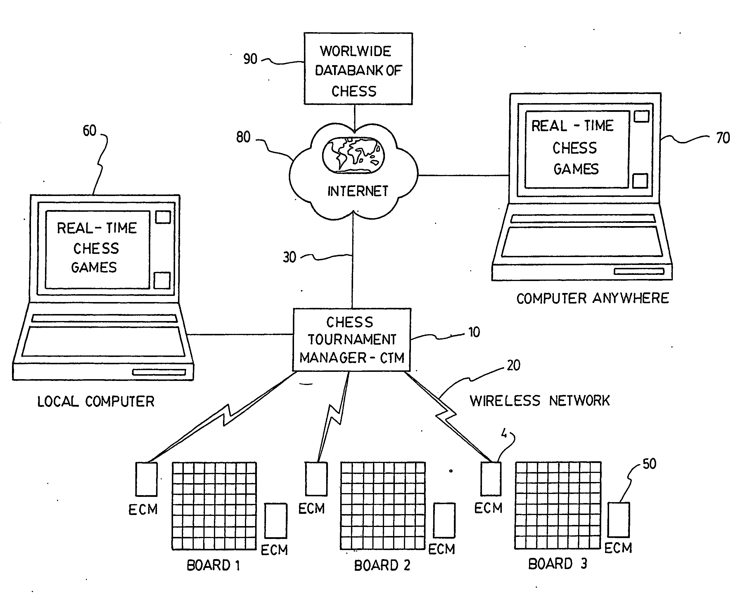 System and devices for real-time electronic chess move recording, viewing and storage