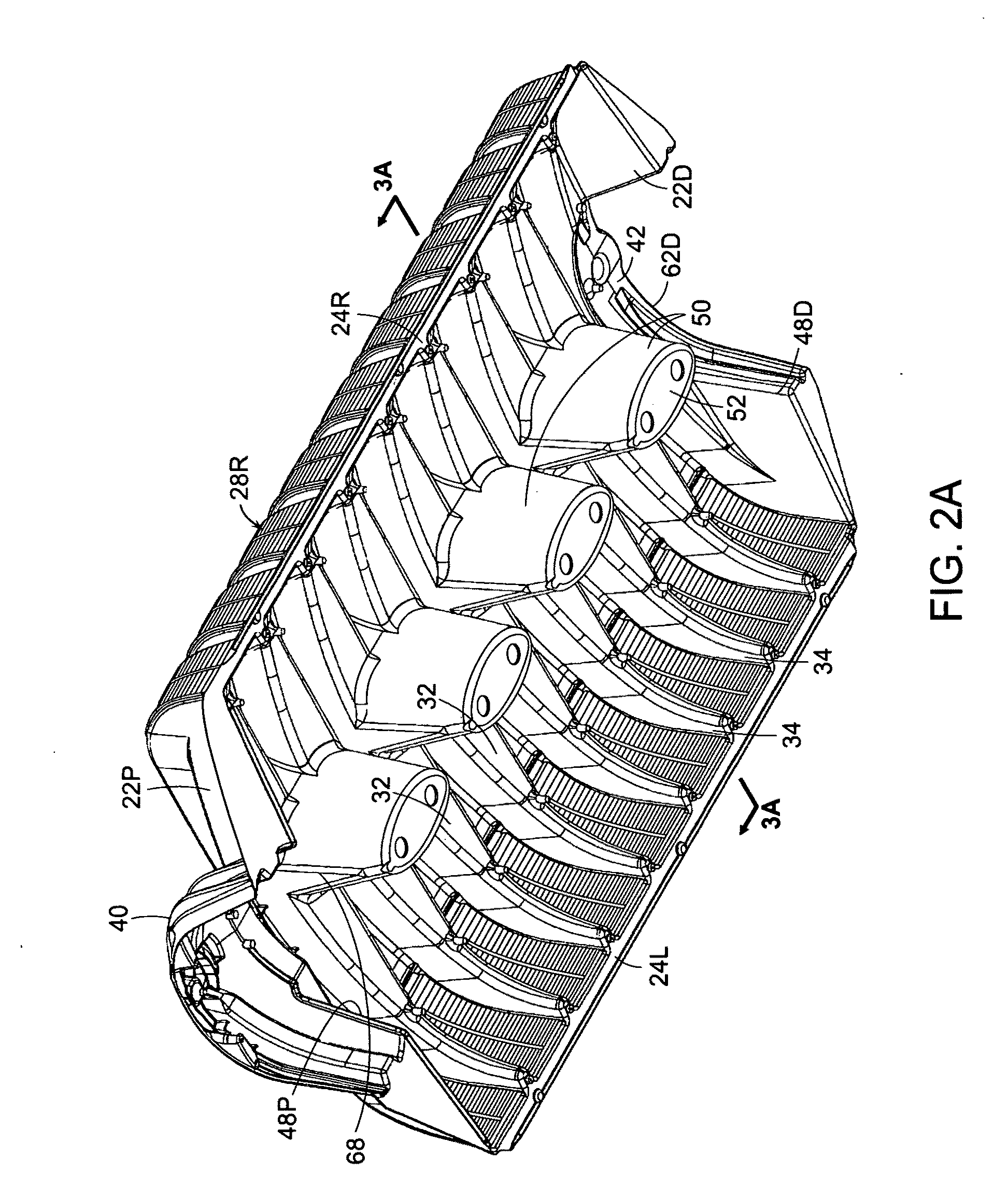 Leaching chamber having pillars and wide peak corrugations