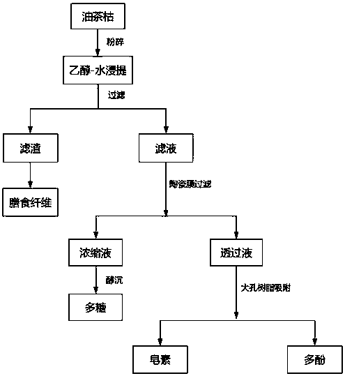 Method for comprehensively extracting saponin and polyphenol from Camellia oleifera Abel. cakes