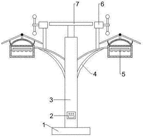 Rainproof heat-radiation streetlamp with wind-solar hybrid generation function