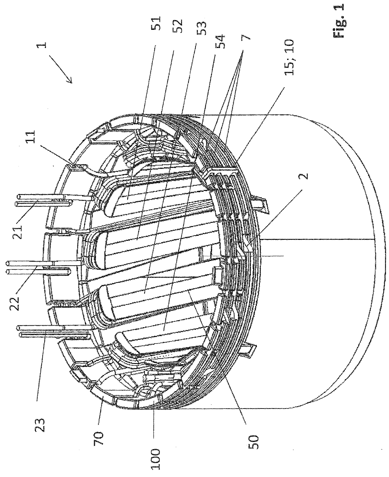 Stator arrangement, electric three-phase generator and method for producing a stator arrangement