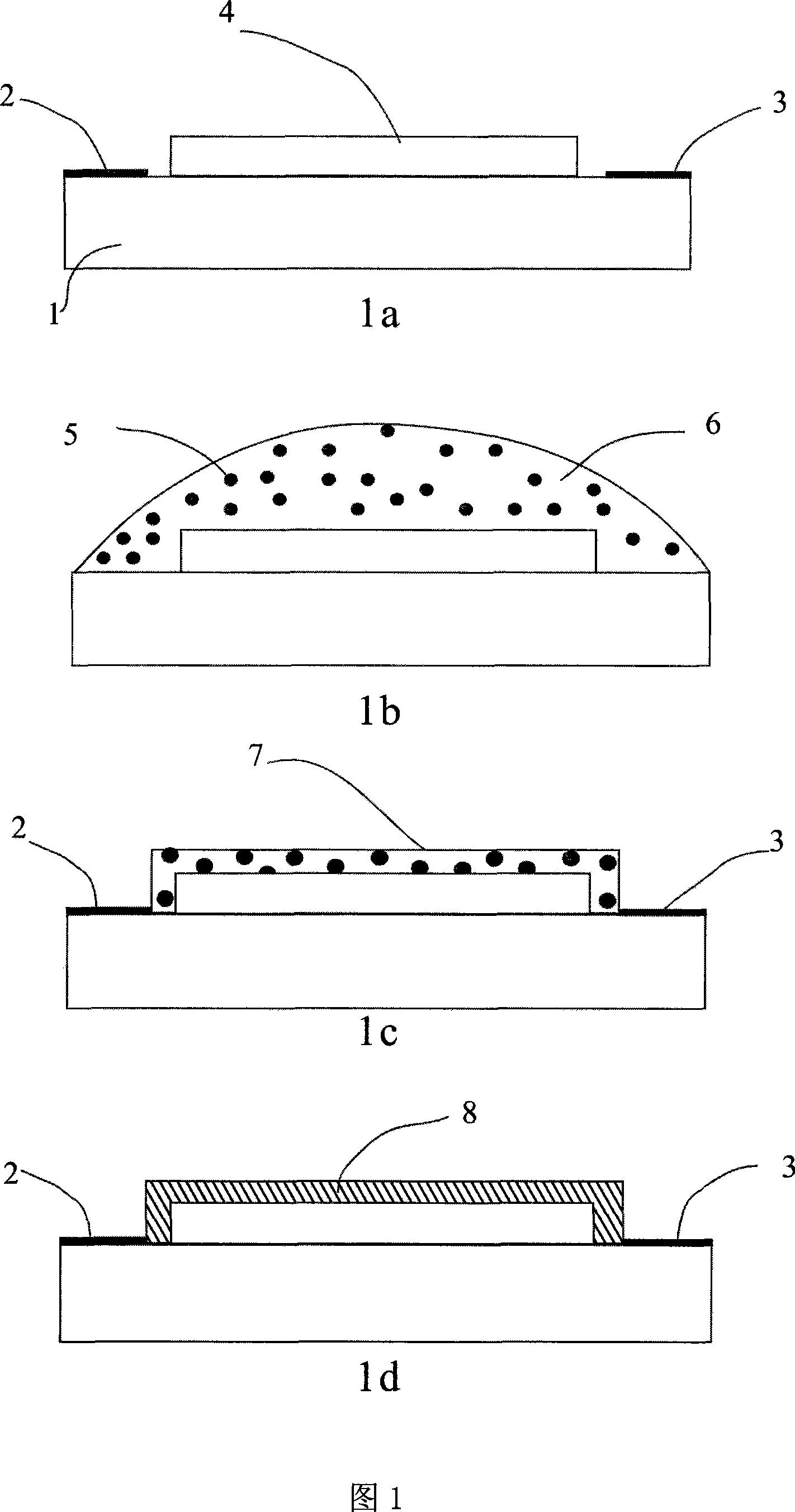 Technique for coating layer of power type white light LED plane based on water-soluble sensitization glue