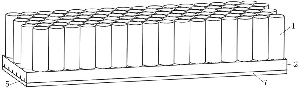 Bottom plate liquid cooling battery module with honeycomb-shaped heat dissipation channels