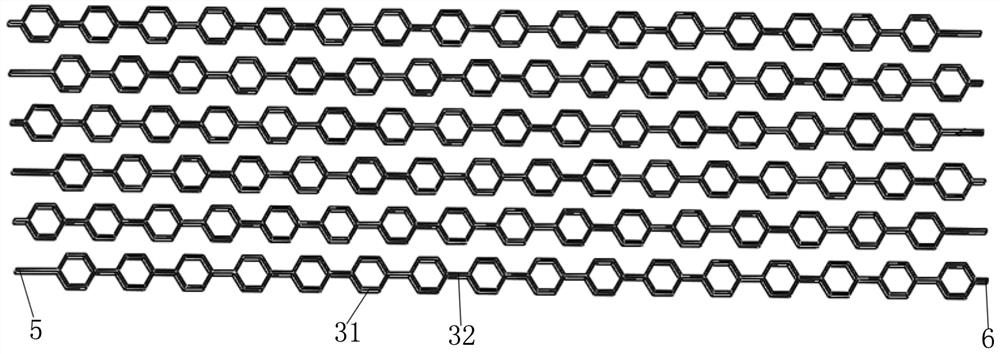 Bottom plate liquid cooling battery module with honeycomb-shaped heat dissipation channels