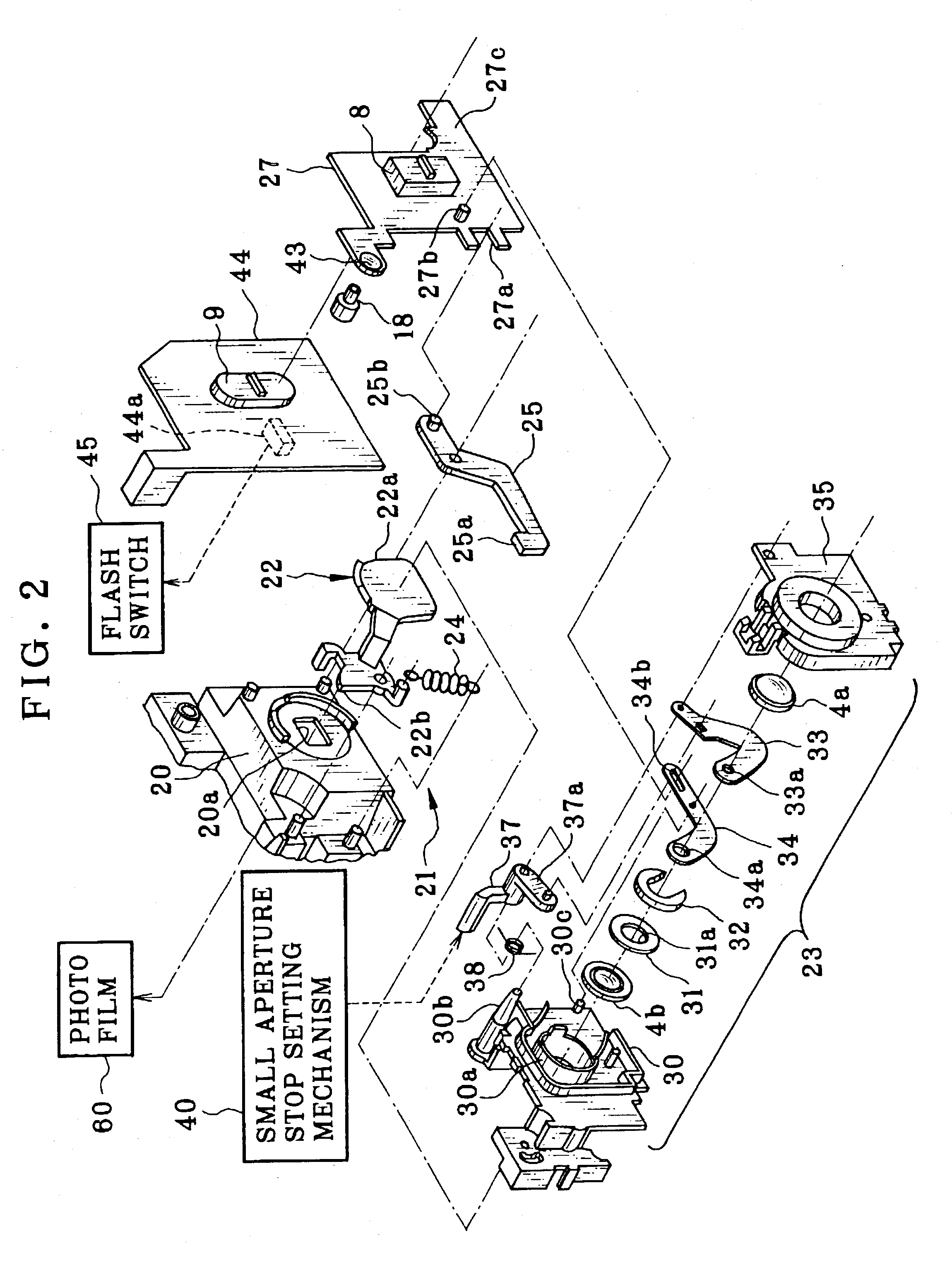 Lens-fitted photo film unit having aperture stop device