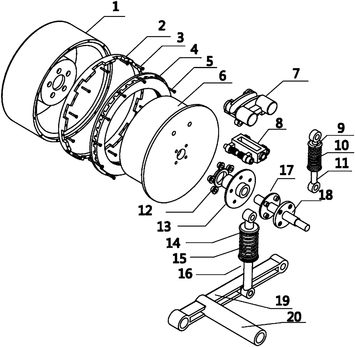 In-wheel motor ring type electromagnetic brake and separate shock absorption integrated device