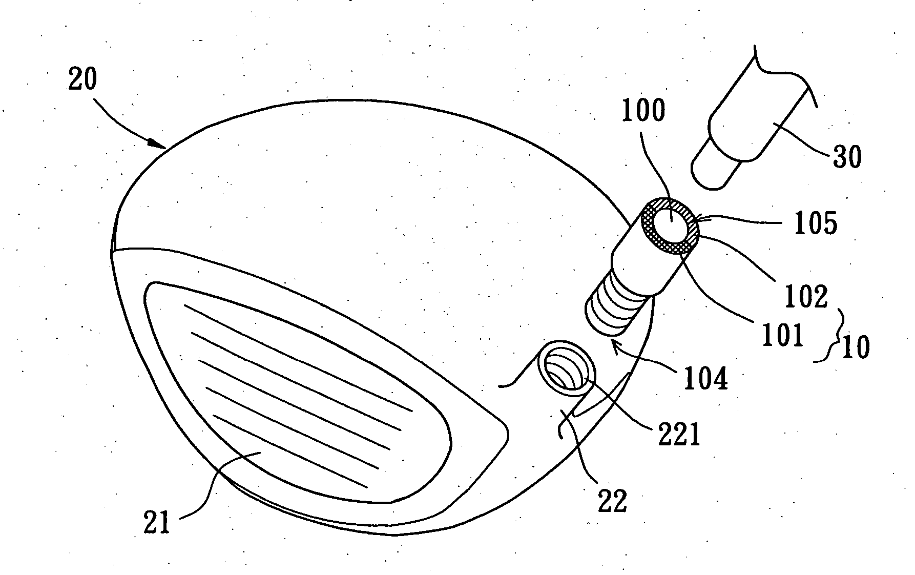 Complex hosel structure for a golf club head having a high degree of vibrational absorbability and elastic deformability