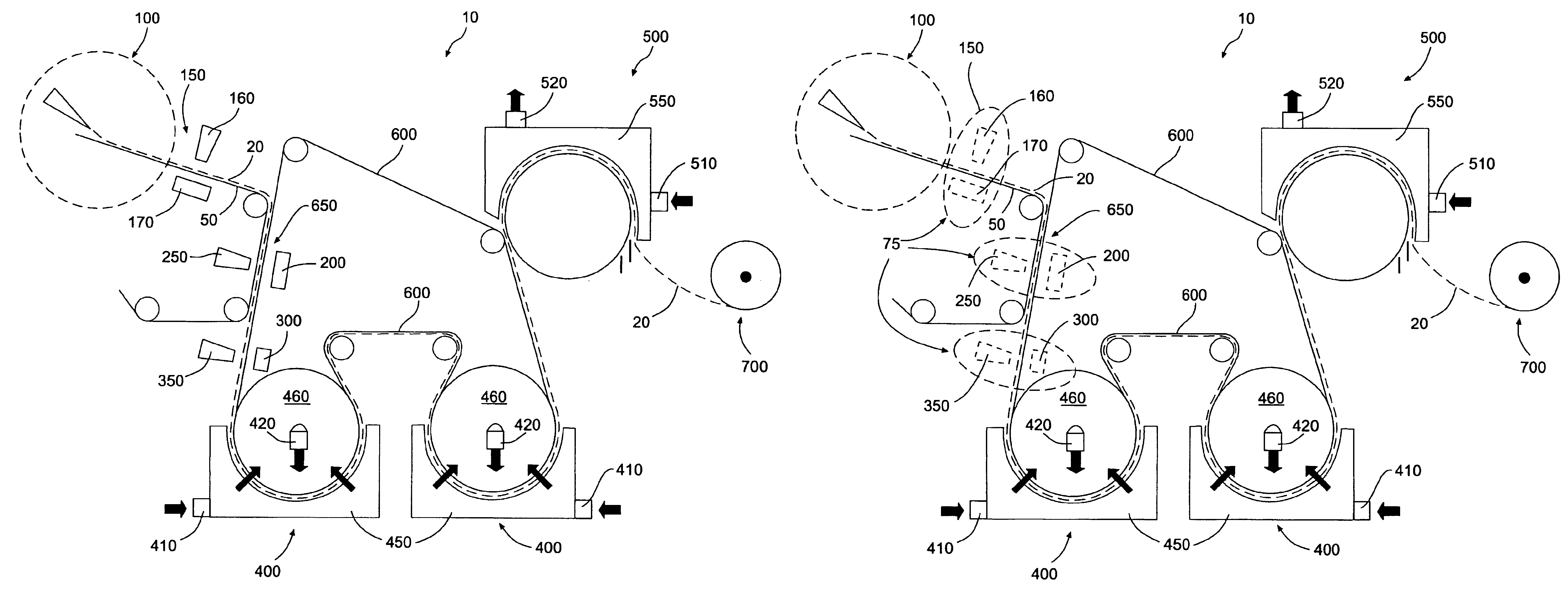 Apparatus for dewatering a paper web and associated system and method