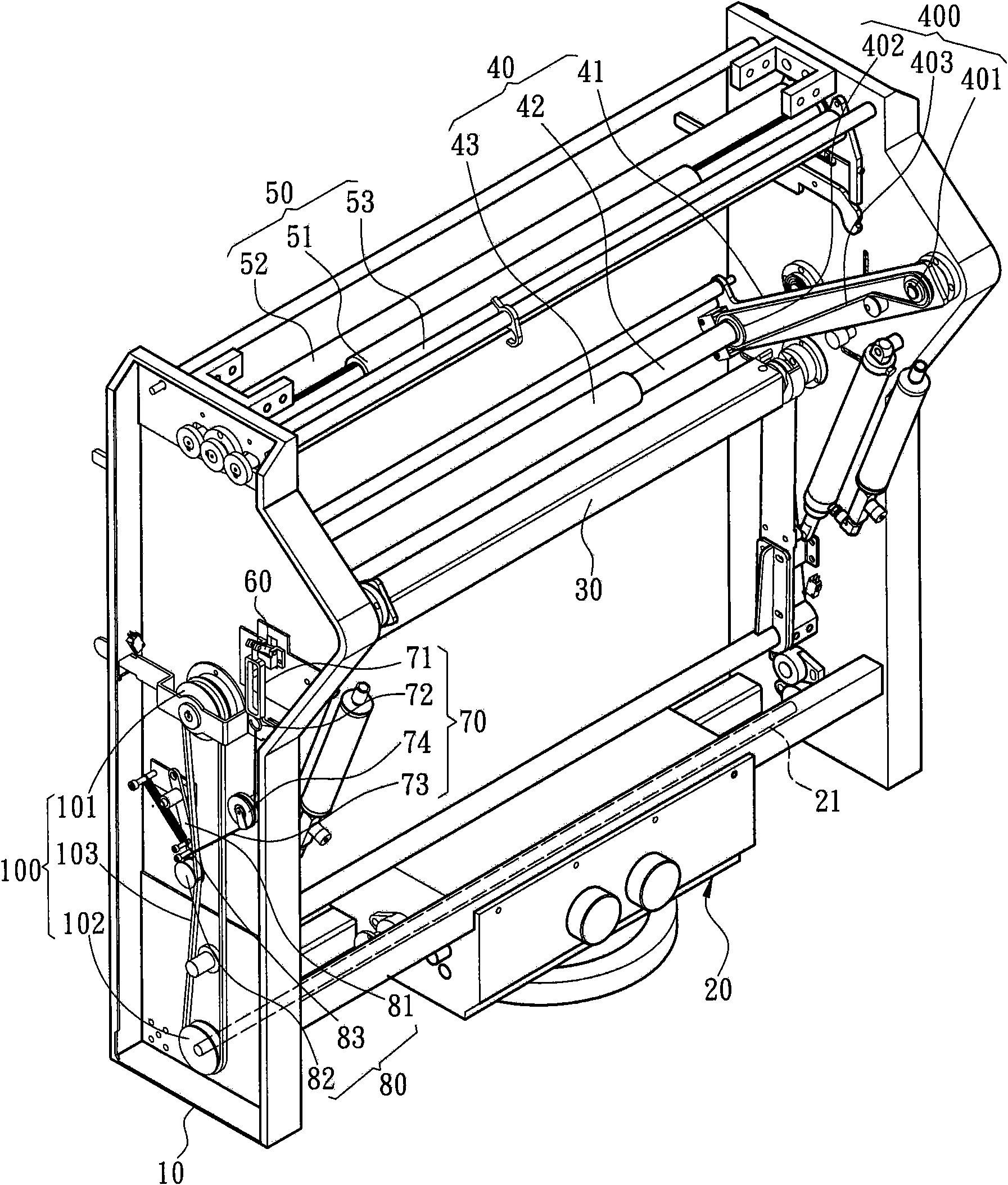 Cloth rewinder tension force adjusting framework