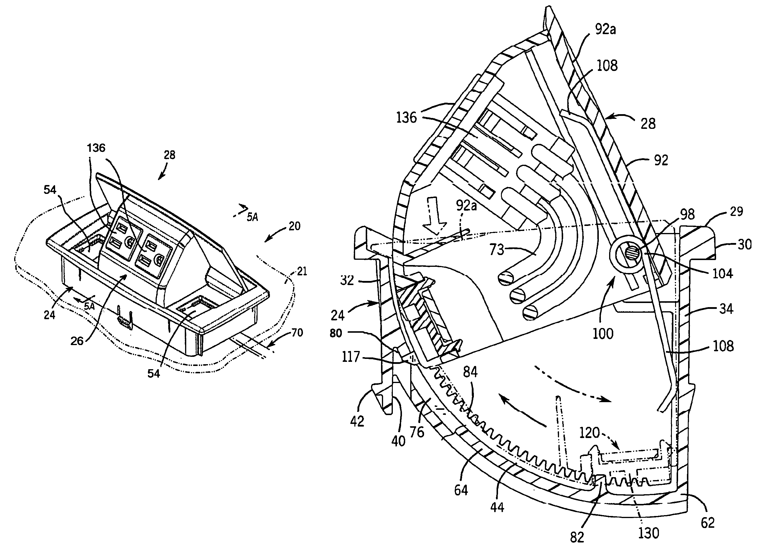 Biased utility receptacle assembly