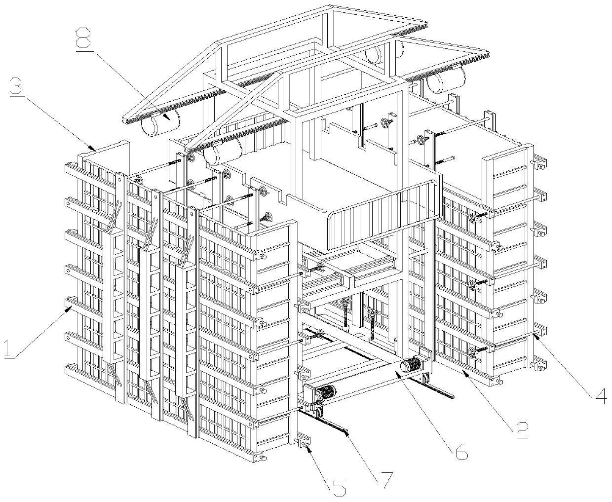 Electric slip-form pull-rod-free integral through-culvert wall body pouring formwork trolley