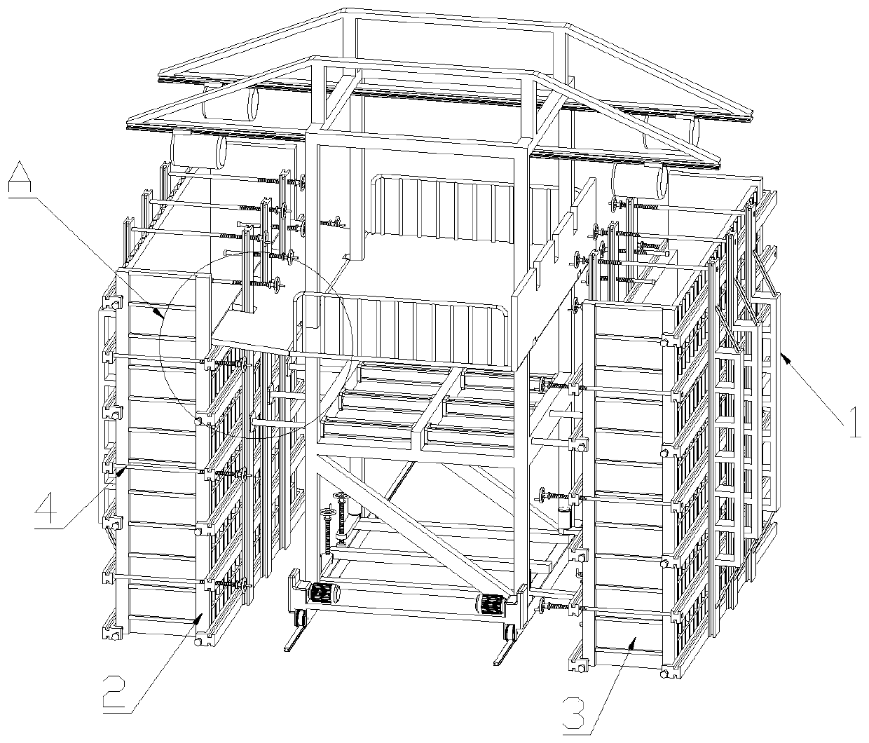 Electric slip-form pull-rod-free integral through-culvert wall body pouring formwork trolley