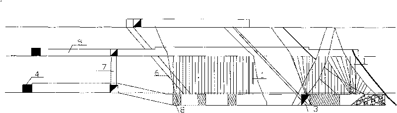 Pre-control roof open stoping spallation subsequent filling mining method