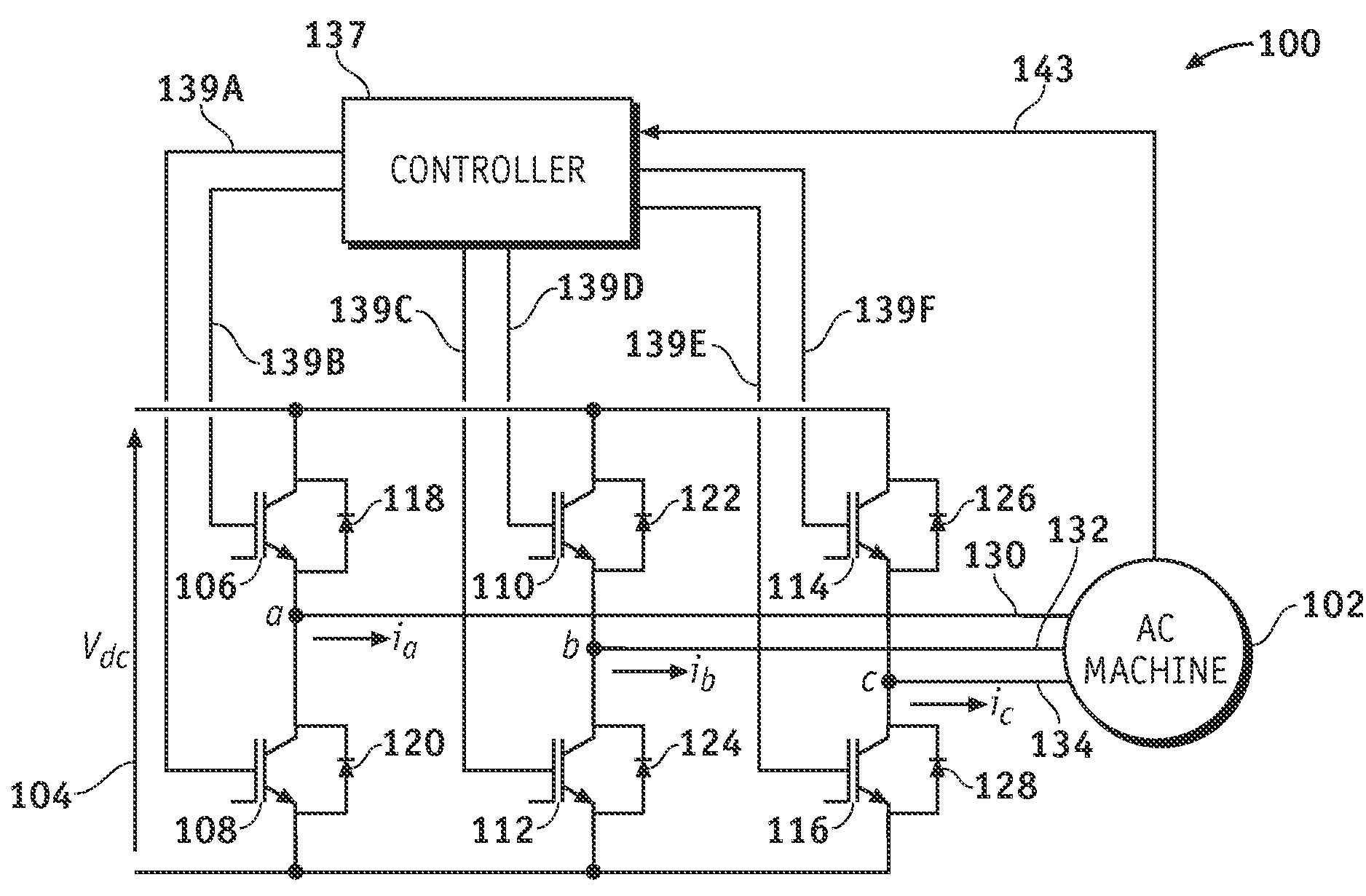 Three phase inverter with improved loss distribution