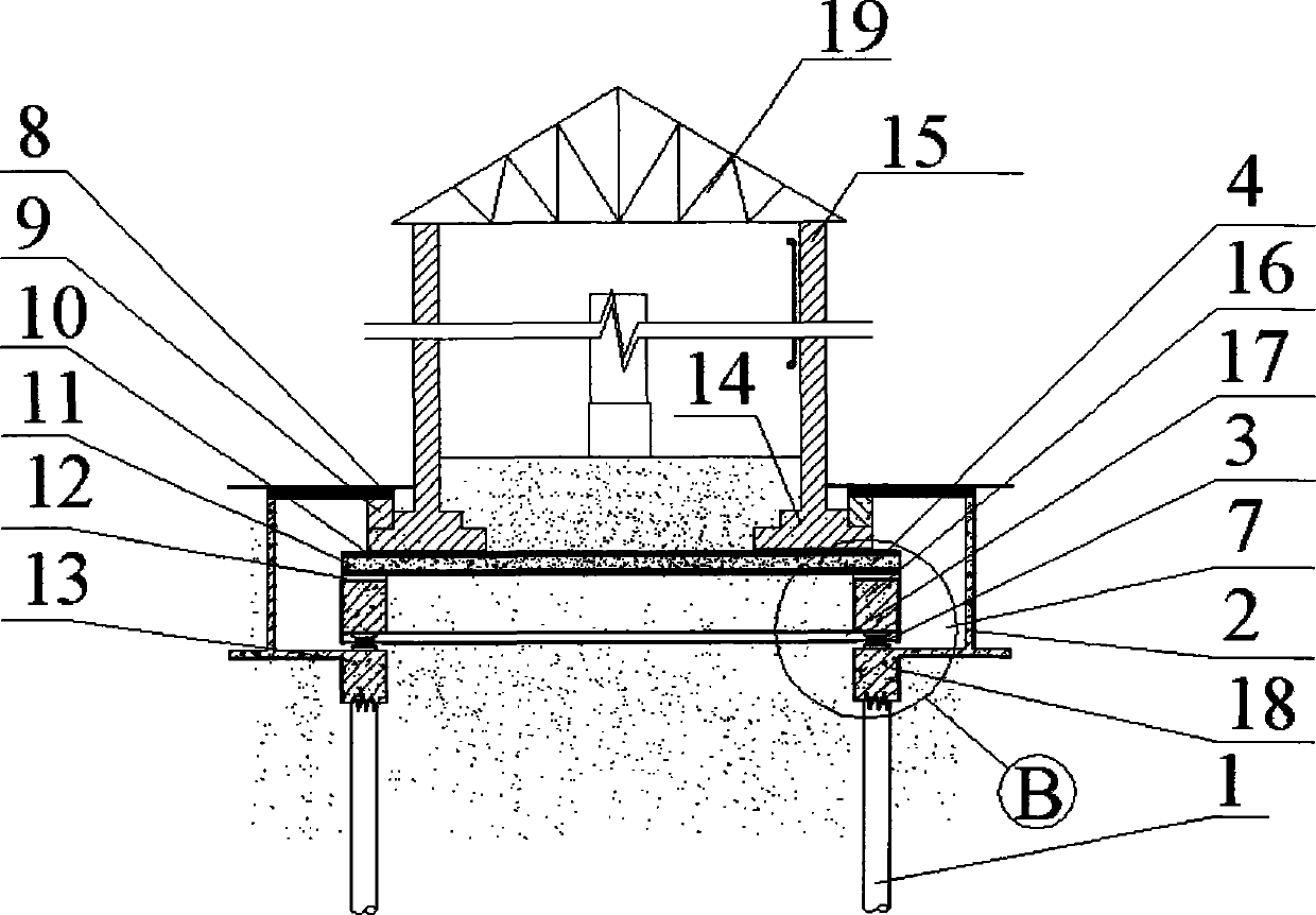 Integrated-tray, shock-insulation and reinforcing structure for historic building foundation and construction method thereof