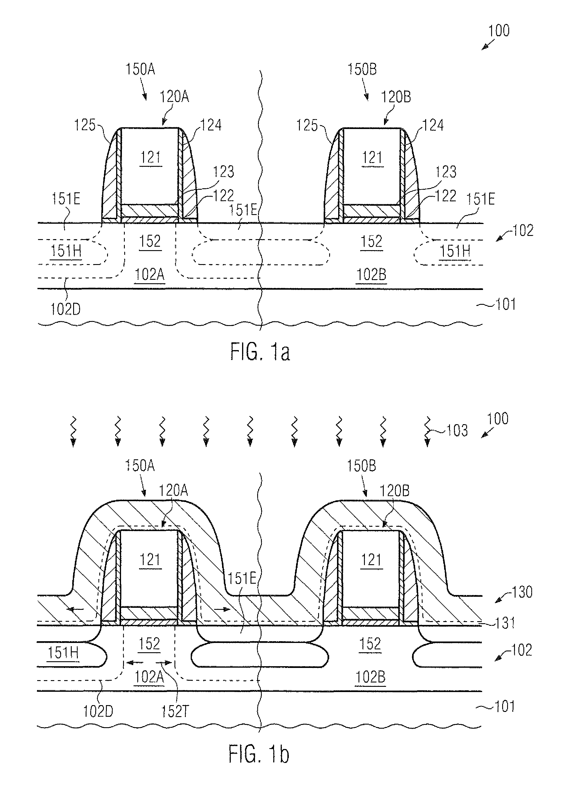 Stress memorization with reduced fringing capacitance based on silicon nitride in MOS semiconductor devices