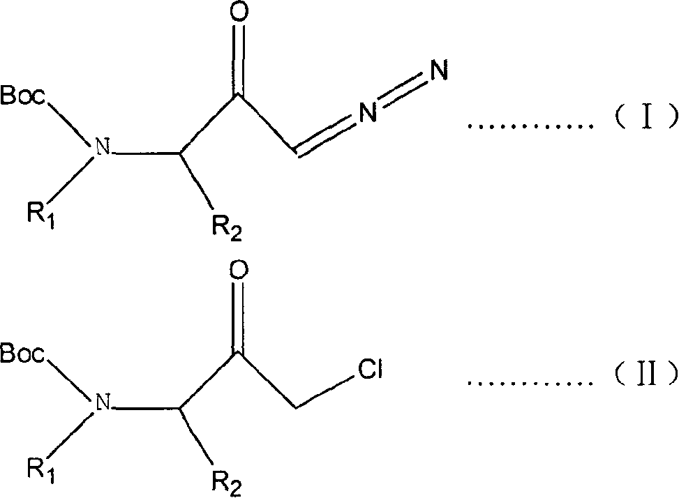 Prepn process of 1-chloro-3-(N-substituent)-tert-butyloxy formylamido-3-substituent-2-acetone