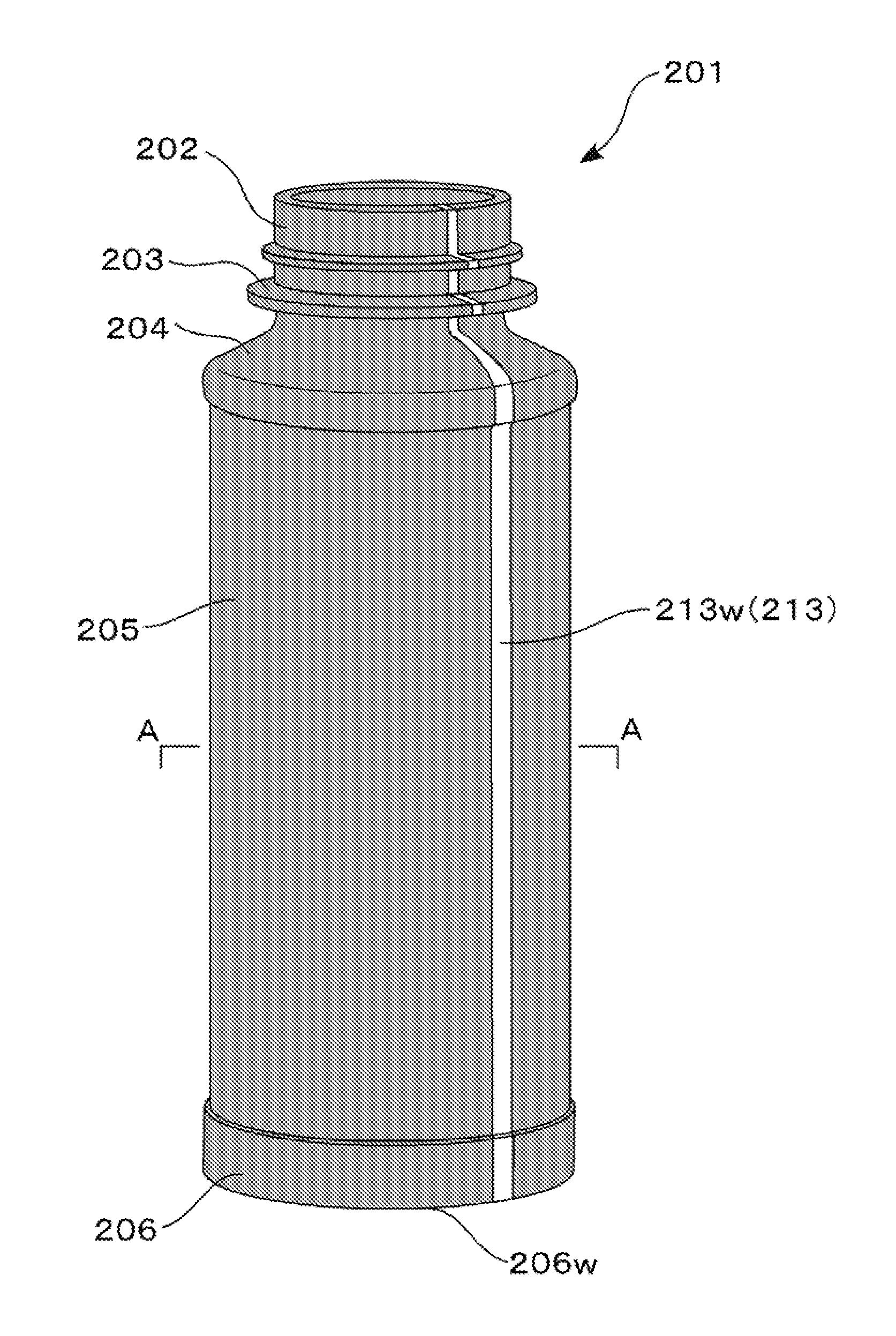 Synthetic resin container with window, preform, and method of injection molding preform