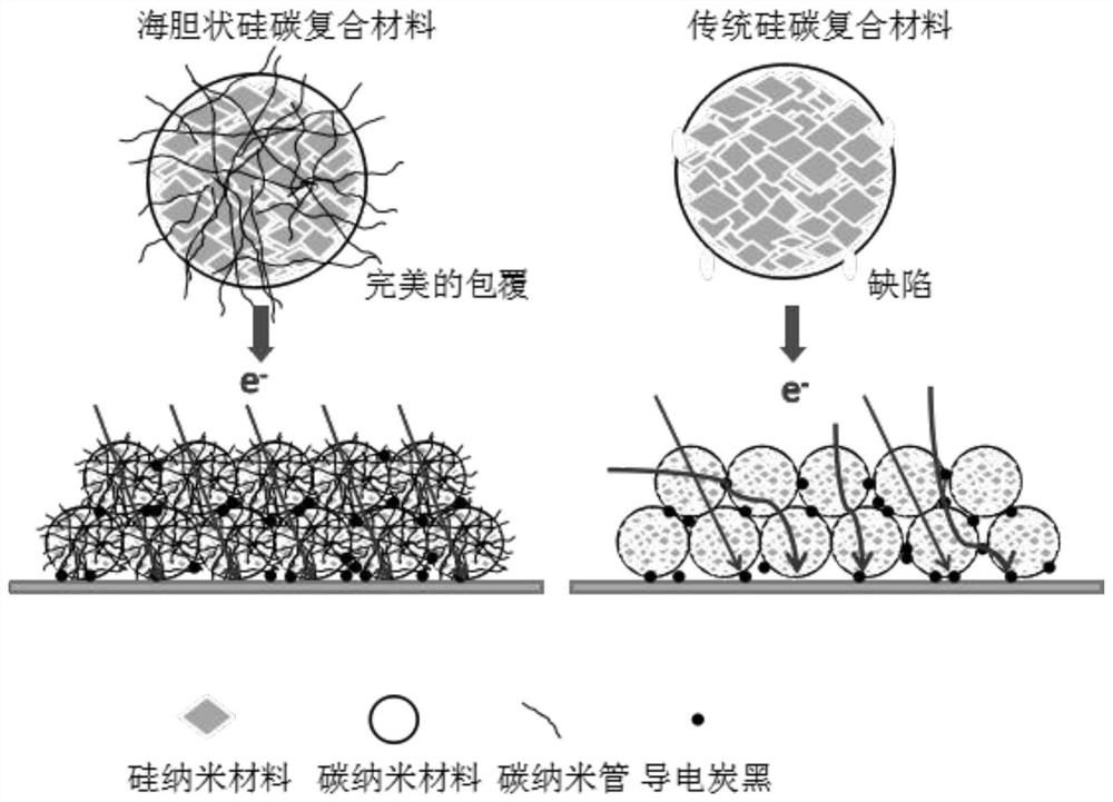 Sea urchin-shaped silicon-carbon composite material as well as preparation method and application thereof