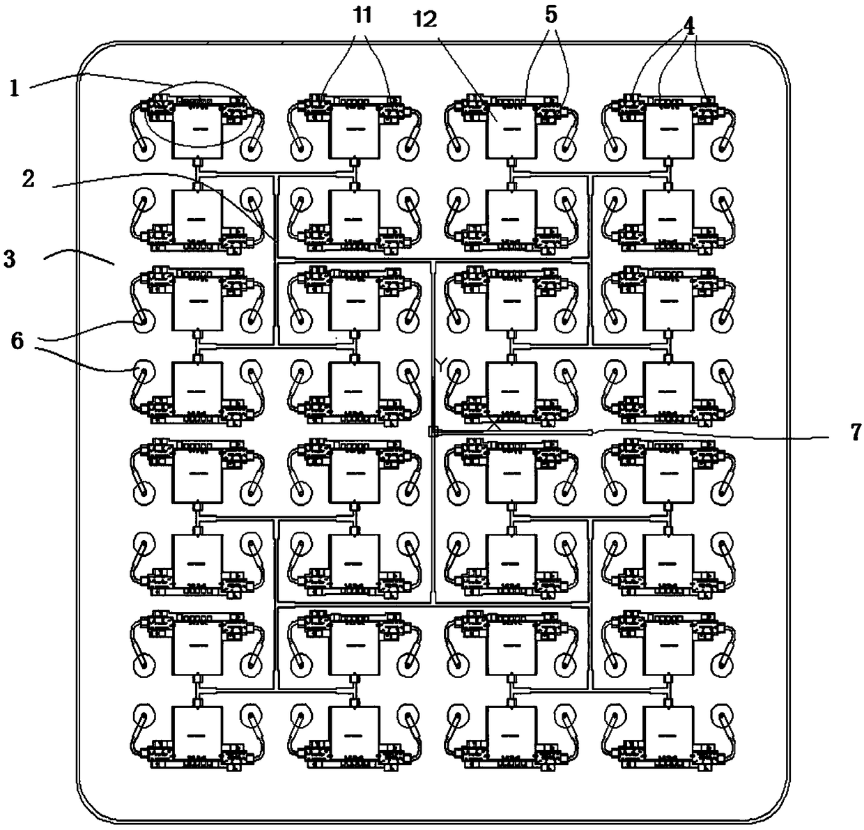 Millimeter wave multi-channel transceiver circuit module and power division network high-density integrated circuit